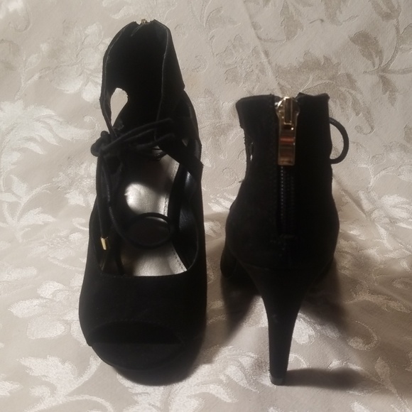 A.N.A Black Suede Peeptoe Booties - Picture 2 of 3